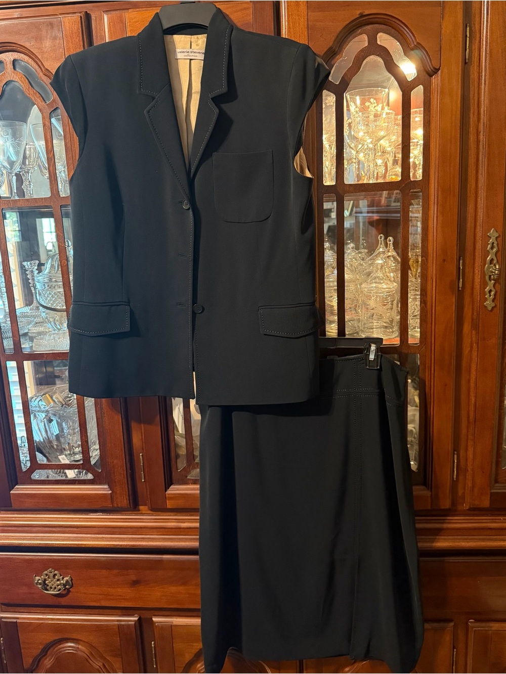Valerie Steven’s Classic Black Women's Skirt Suit Jacket Vest and Skirt